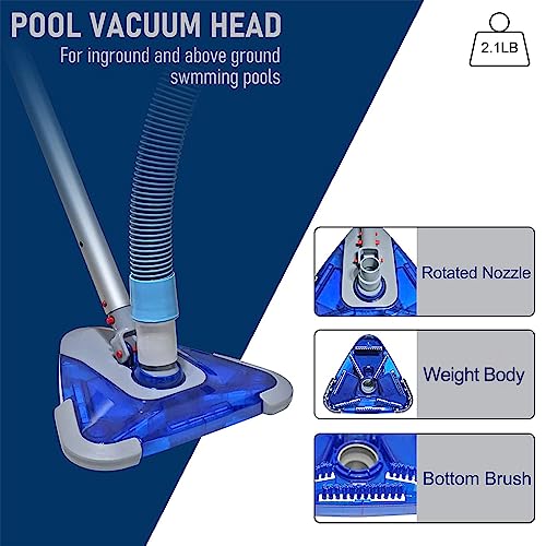POOLWHALE Professional 1-1/2-Inch x 24-Feet Swimming Pool Vacuum Hoses with Swivel Cuff and Triangular Weighted Flex Vacuum Head, Perfect for Above Ground and Small Inground Pools - Image 5