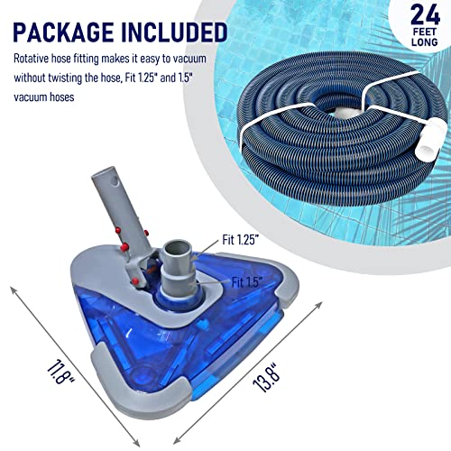 POOLWHALE Professional 1-1/2-Inch x 24-Feet Swimming Pool Vacuum Hoses with Swivel Cuff and Triangular Weighted Flex Vacuum Head, Perfect for Above Ground and Small Inground Pools - Image 2