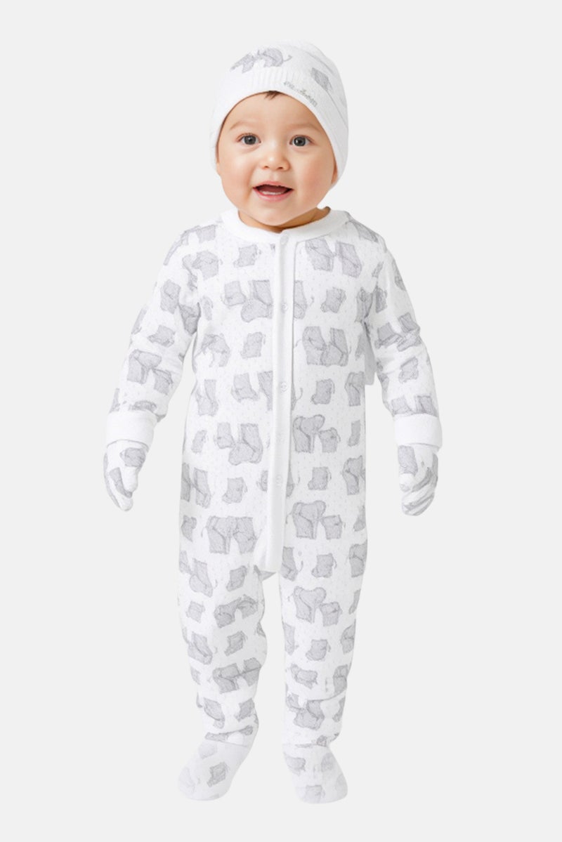 Rock-A-Bye Baby Boutique Toddlers Boy 5 Pcs Bodysuit, Bib, Beanie, Gloves and Coverall Set, White - Image 1