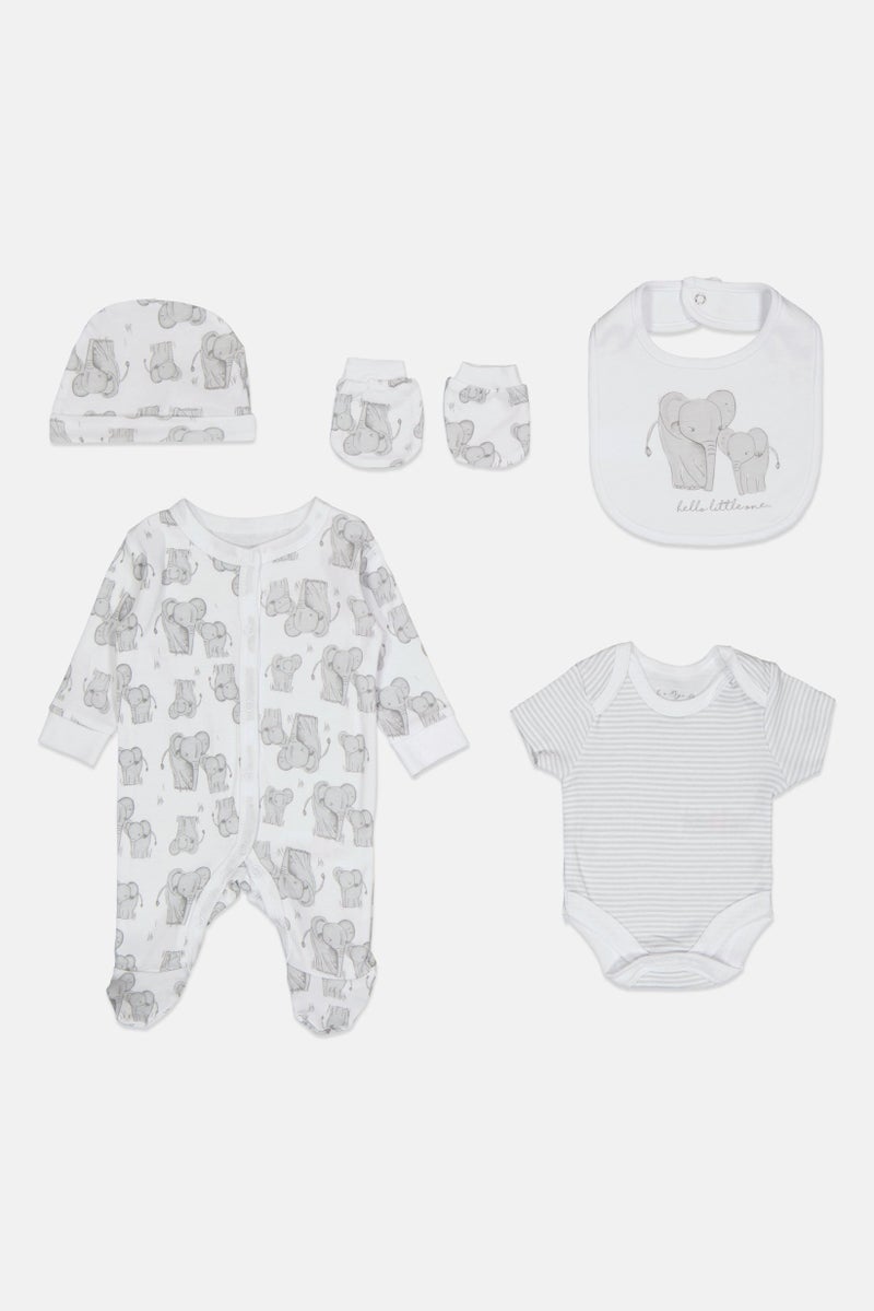 Rock-A-Bye Baby Boutique Toddlers Boy 5 Pcs Bodysuit, Bib, Beanie, Gloves and Coverall Set, White - Image 2