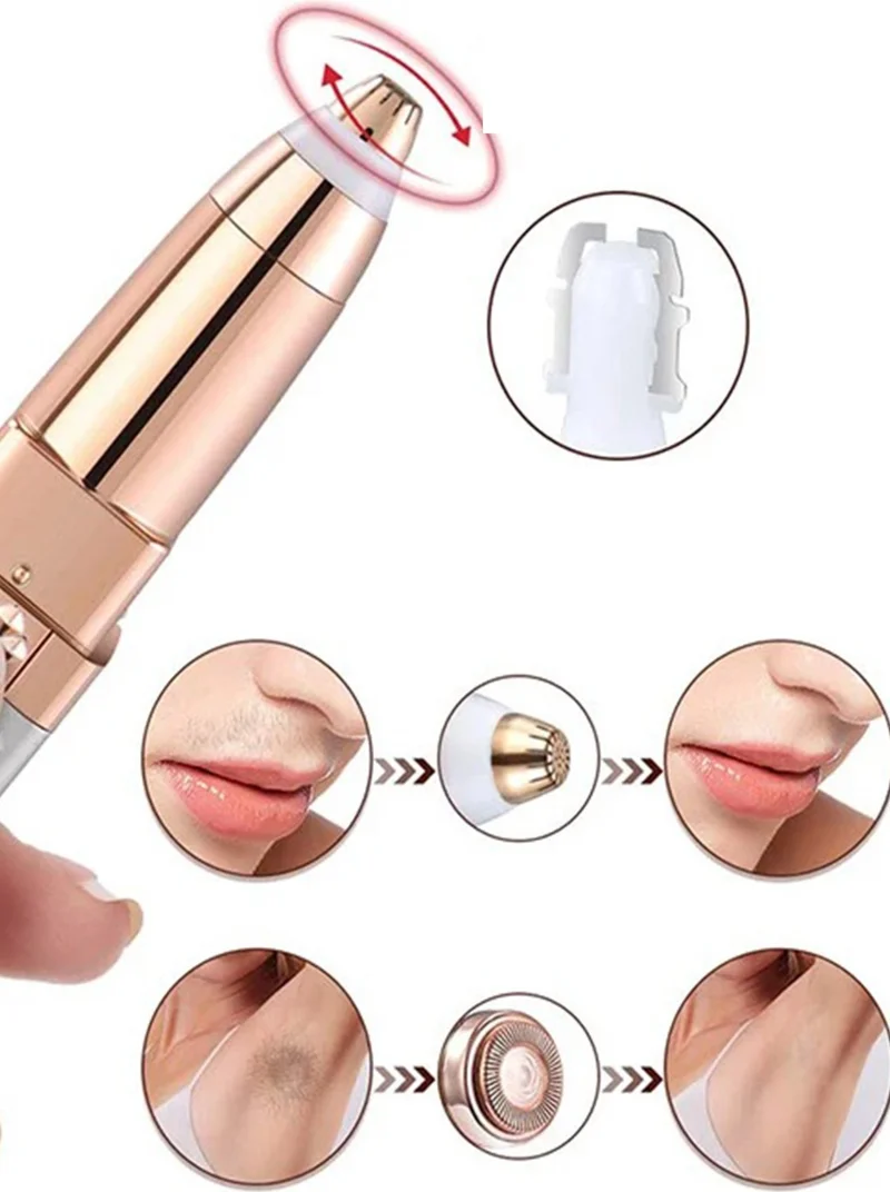 Mobee Luxury 2 Heads Rechargeable Lighted Eyebrow Mustache Removal Body Women Feather Epilation Tool and Mini Perfume Bottle