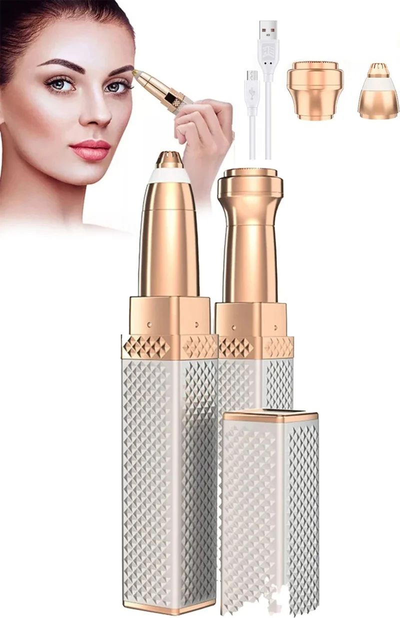 Mobee Luxury 2 Heads Rechargeable Lighted Eyebrow Mustache Removal Body Women Feather Epilation Tool and Mini Perfume Bottle