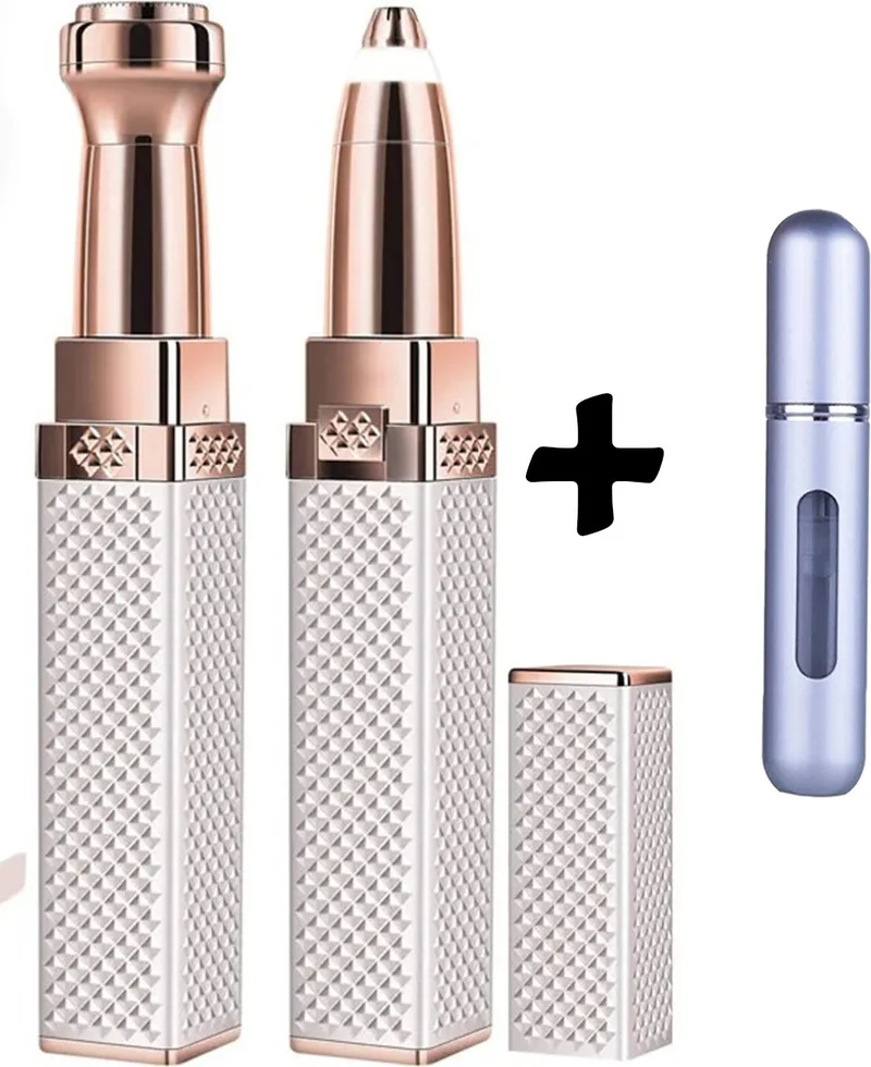 Mobee Luxury 2 Heads Rechargeable Lighted Eyebrow Mustache Removal Body Women Feather Epilation Tool and Mini Perfume Bottle