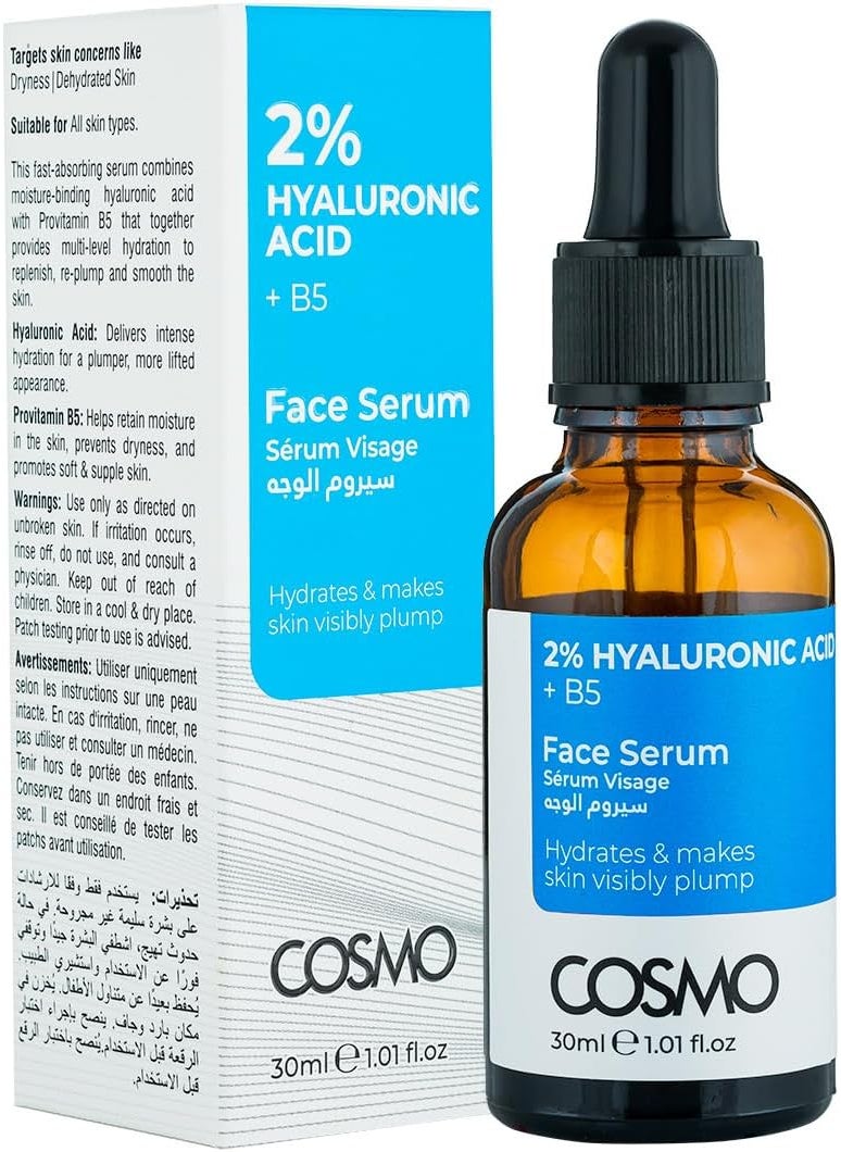 COSMO - Cosmo 2% Hyaluronic Acid + B5 Hydrates & Makes Skin Visibly Pump Face Serum 30ml, For Men & Women, Skins Care, Dryness, Dehydrated Skin, Facial Beauty - Image 1