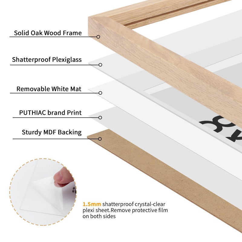 puthiac 8x8 Oak Wood Picture Frame - 8x8 Photo Frame  8x8 Picture Frame Wood  Natural Solid Wooden Picture Frames for Wall Art Photo and Prints(3 Pack  Beige) - Image 2