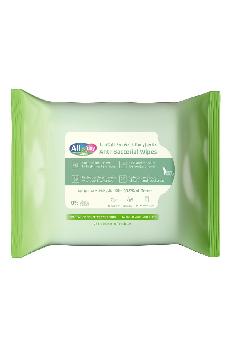 All day wipes All Day Anti-Bacterial Wipes 25 sheets - Image 1