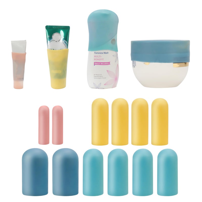 12 Pack Multi Sizes Silicone Bottle Covers Must Haves for Cruise Ship Essentials Elastic Sleeves for Leak Proof Travel Size Toiletries