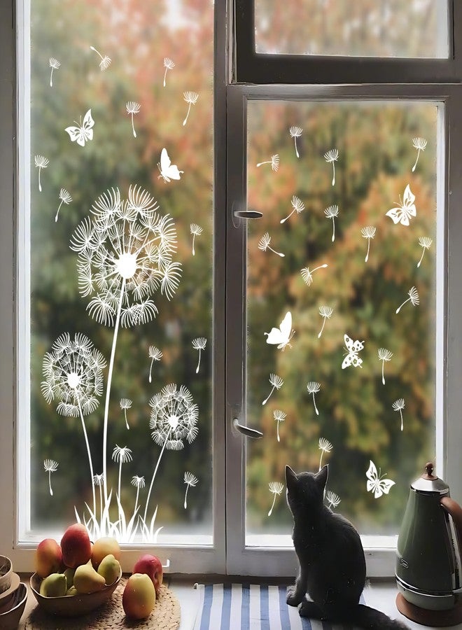 Supzone White Dandelion Window Clings Flying Flowers Butterflies Spring Summer Window Decals Anti-Collision Glass Doors Stickers Decoration Gifts for Mom - Image 2