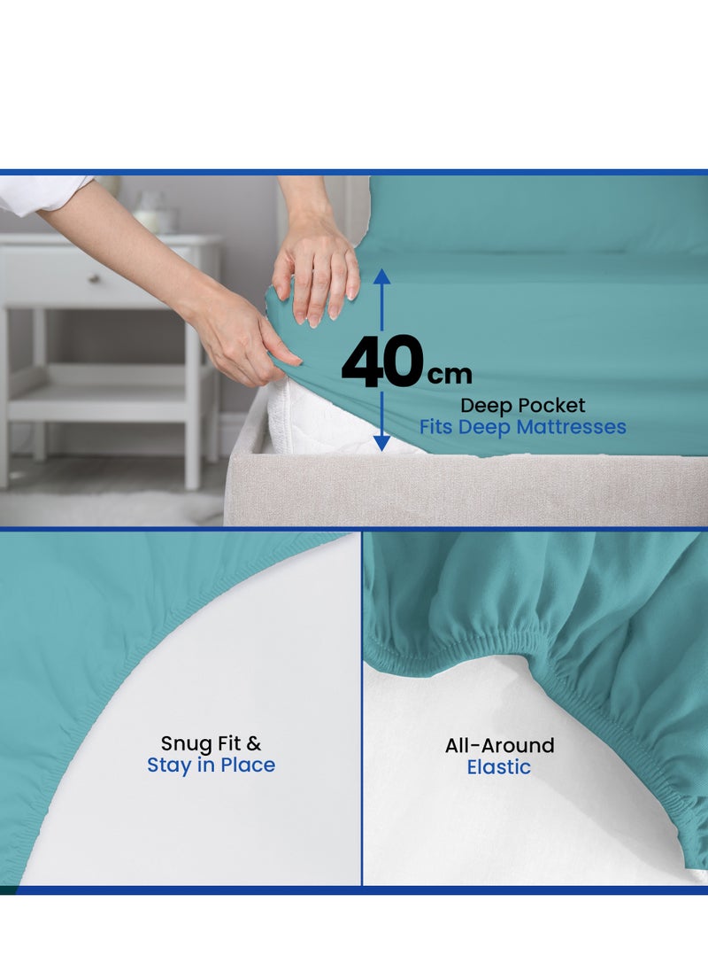 Infinitee Xclusives Infinitee Xclusives King Size Fitted Sheet (200 cm x 200 cm) – 40cm Deep Pocket Bed Sheet – Soft Microfiber – Shrink Resistant Bed Sheet – 1 Fitted Bed Sheet Only (Light Blue)  - Image 4