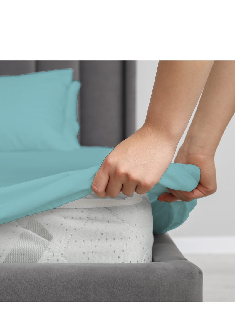 Infinitee Xclusives Infinitee Xclusives King Size Fitted Sheet (200 cm x 200 cm) – 40cm Deep Pocket Bed Sheet – Soft Microfiber – Shrink Resistant Bed Sheet – 1 Fitted Bed Sheet Only (Light Blue)  - Image 5