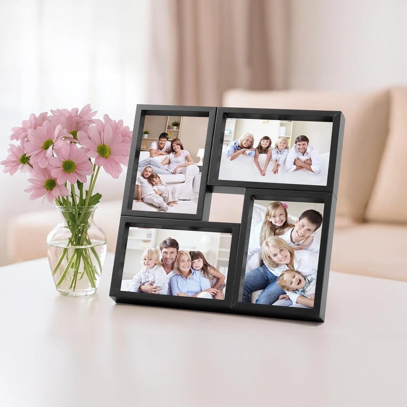 4 Pcs 6 In Photos Black Collage Picture Frame, Asymmetrical Design, Engineered Wood, Modern, Wall Or Desk - Image 4
