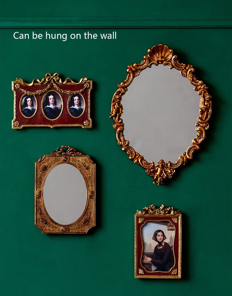 Eaoundm Antique Decorative Wall Mirror Vintage Hanging Mirror Desktop Mirror Table Mirror 9.1 x 6.5 inchs Oval - Image 2
