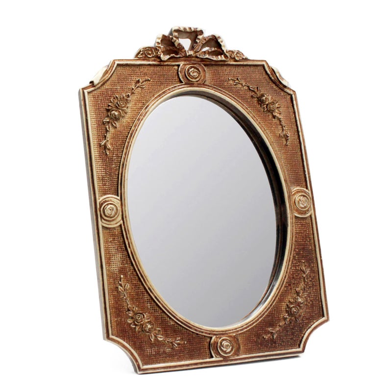 Eaoundm Antique Decorative Wall Mirror Vintage Hanging Mirror Desktop Mirror Table Mirror 9.1 x 6.5 inchs Oval - Image 1