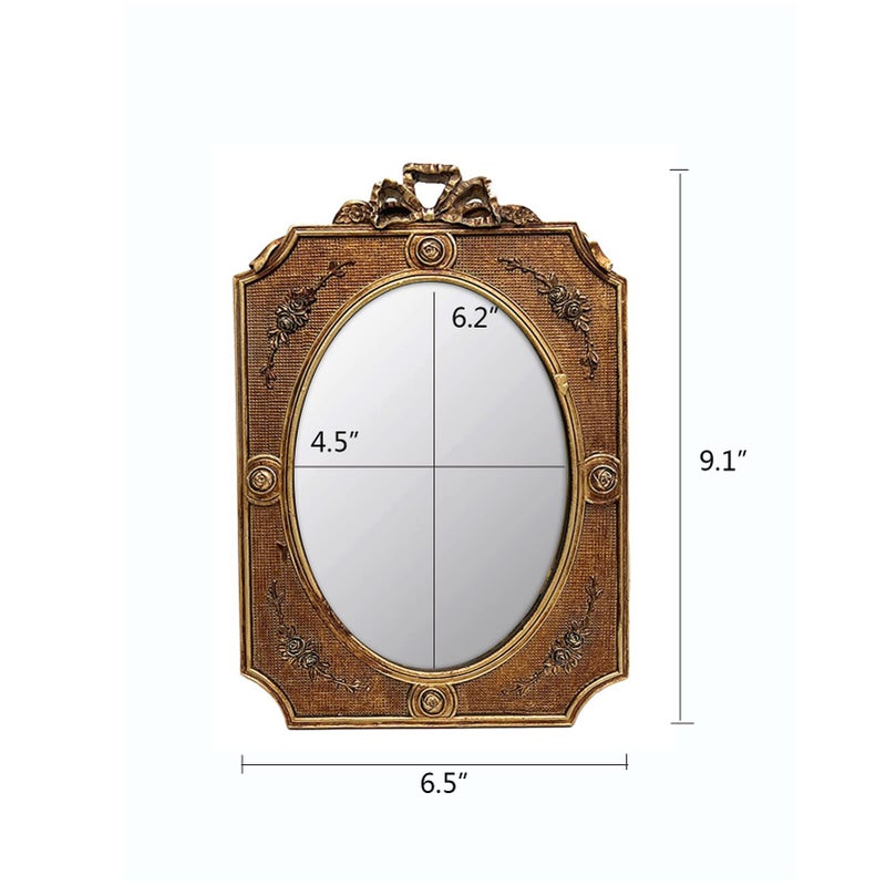Eaoundm Antique Decorative Wall Mirror Vintage Hanging Mirror Desktop Mirror Table Mirror 9.1 x 6.5 inchs Oval - Image 3