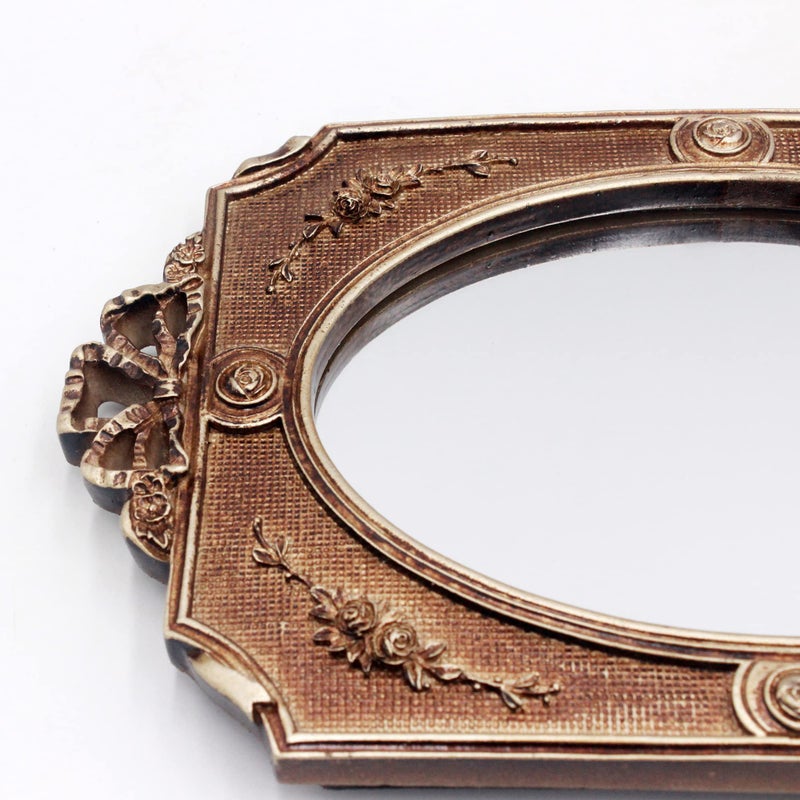 Eaoundm Antique Decorative Wall Mirror Vintage Hanging Mirror Desktop Mirror Table Mirror 9.1 x 6.5 inchs Oval - Image 5