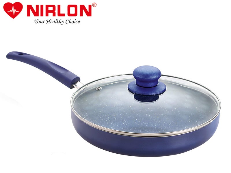 Nirlon Cooking Aluminium Non Stick Induction Base Bling Fry Pan with Glass Lid [24cm] - Image 2