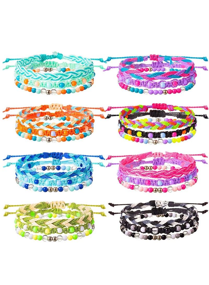 KASTWAVE Bracelets Braided Stretch Friendship Braided Rop Bracelets Set 24 Pcs Adjustable Wave Strand Bracelet Summer Anklet Bracelet Thread Bracelets Friendship Jewelry (8 Styles) - Image 1