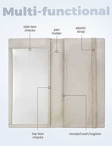 Yarnic Checkbook Cover for Personal Checkbook, Checkbook Holder with Pen Holder & Built-in Clear Plastic Divider for Duplicate Checks (Sand) - Image 2