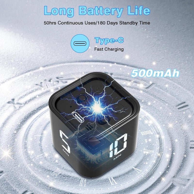 Wbacon Cube Pomodoro Timer, Desk Productivity Timer 5/10/30/60 Minutes & Custom Countdown, Adjustable & Silent Visual Timer, ADHD Tool Flip Rotating Portable Multi Timers for Study Task Work Kitchen School - Image 2