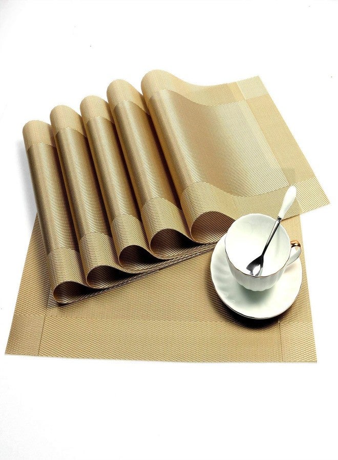 Baskety Eco-Friendly Kitchen PVC Place Mats Washable, Family Dining Table Mats - Gold (Set of 4) - Image 1