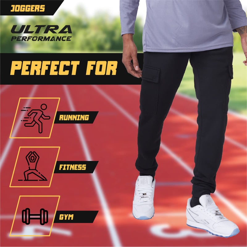 Ultra Performance 3 Pack Mens Sweatpants, Fleece Cargo Joggers for Men with Pockets - Image 4