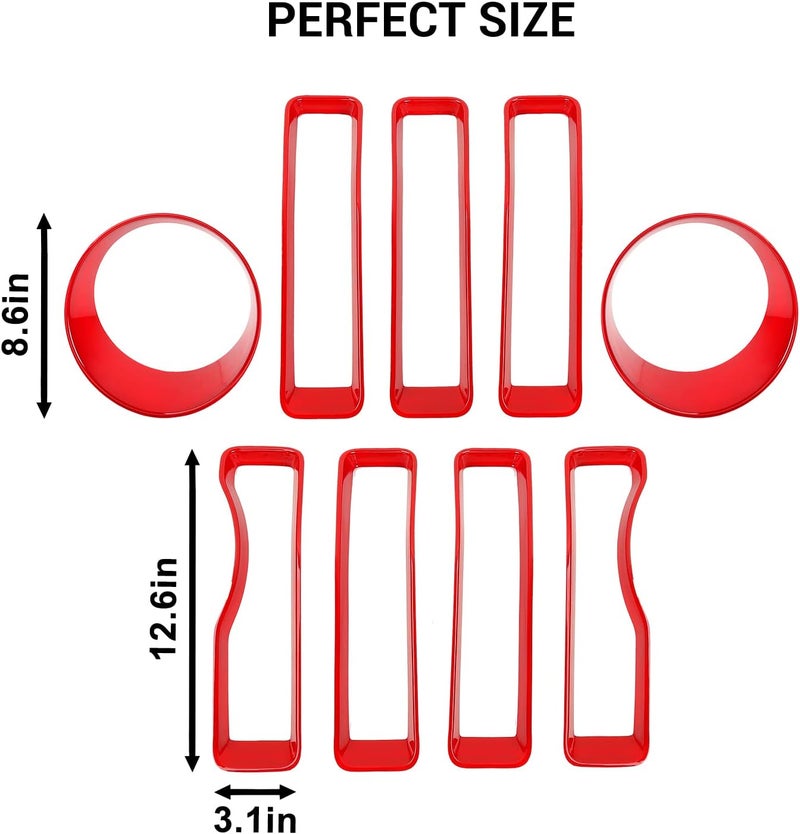 JeCar Grille Inserts & Headlight Cover for 2018-2023 Jeep Wrangler JL Sport & Sport S (Red) - Image 5