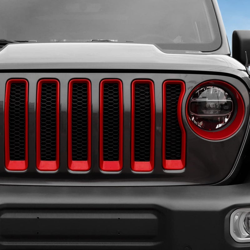 JeCar Grille Inserts & Headlight Cover for 2018-2023 Jeep Wrangler JL Sport & Sport S (Red) - Image 3
