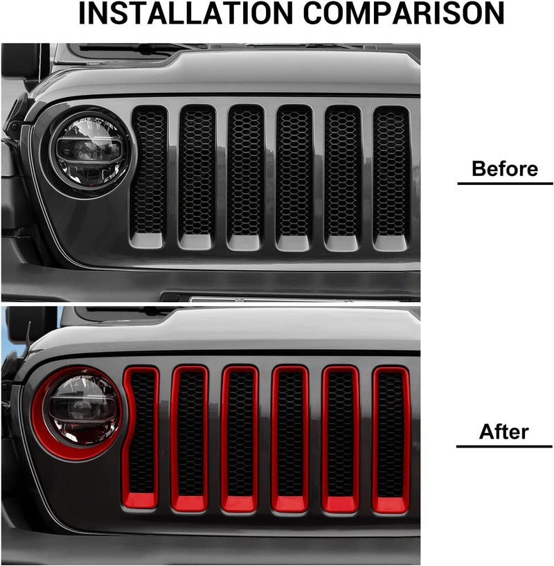 JeCar Grille Inserts & Headlight Cover for 2018-2023 Jeep Wrangler JL Sport & Sport S (Red) - Image 4