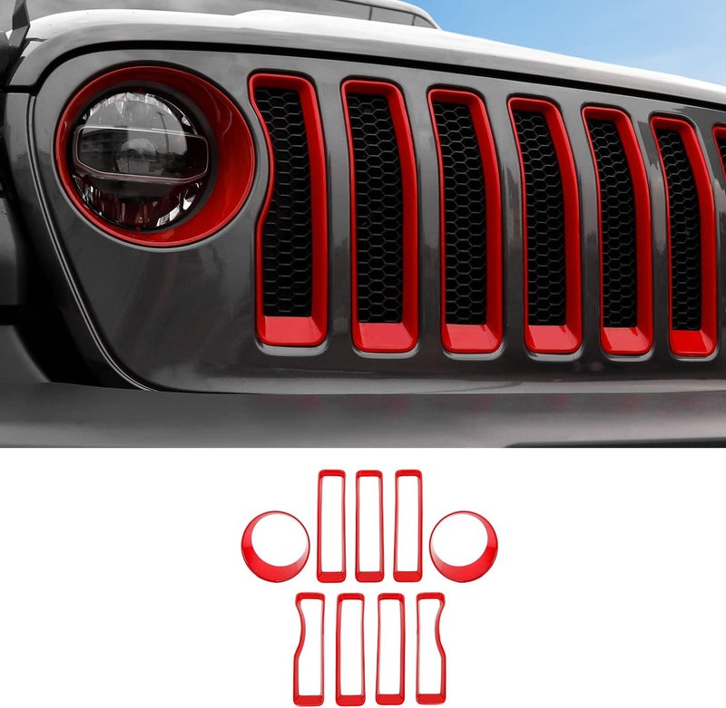 JeCar Grille Inserts & Headlight Cover for 2018-2023 Jeep Wrangler JL Sport & Sport S (Red) - Image 1