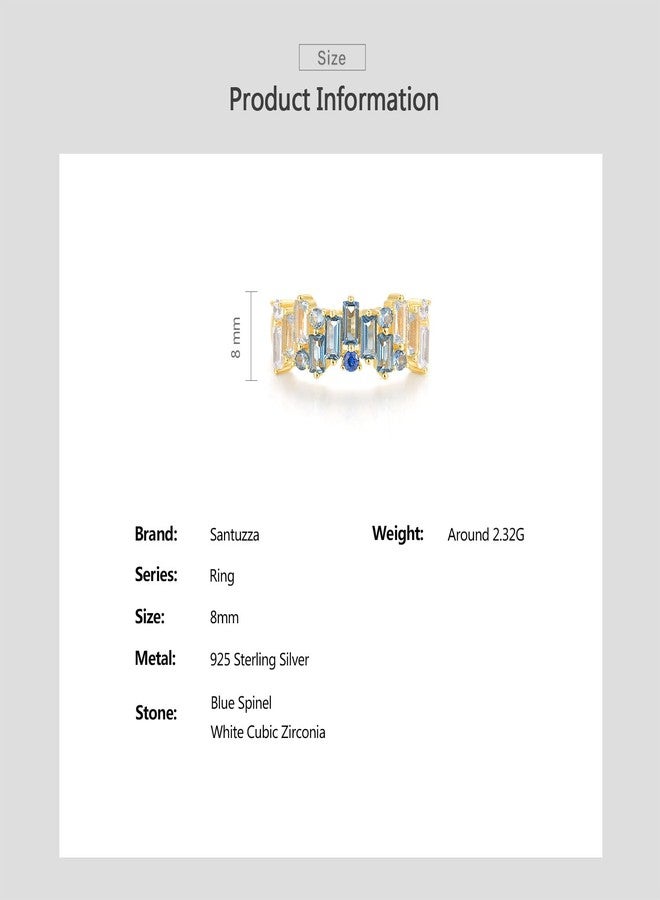 Santuzza Sterling Silver Blue & White Rectangle Ring Blue Spinel Cubic Zirconia Geometric Statement Ring for Women (7) - Image 4