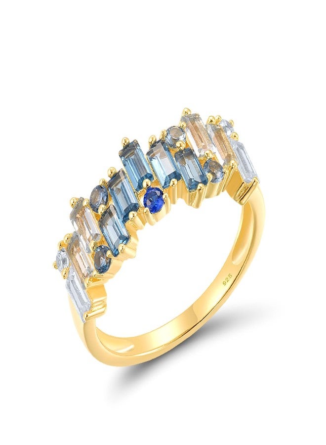 Santuzza Sterling Silver Blue & White Rectangle Ring Blue Spinel Cubic Zirconia Geometric Statement Ring for Women (7) - Image 1