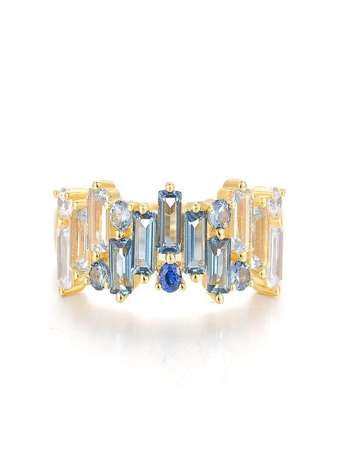 Santuzza Sterling Silver Blue & White Rectangle Ring Blue Spinel Cubic Zirconia Geometric Statement Ring for Women (7) - Image 2