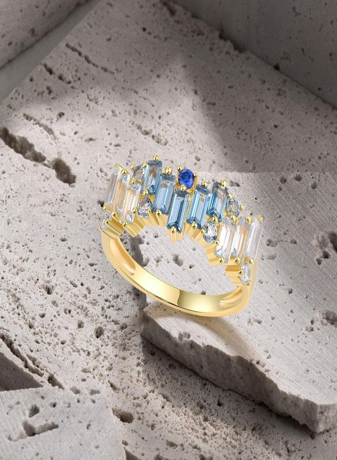 Santuzza Sterling Silver Blue & White Rectangle Ring Blue Spinel Cubic Zirconia Geometric Statement Ring for Women (7) - Image 3
