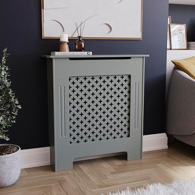 OXFORD RADIATOR COVER  TRADITIONAL CROSS PATTERN, OLIVE GREY, MDF, MODERN PAINTED FINISH, HEAT EFFICIENT, SMALL, (H 82 X W 78 X D 19 CM) - Image 2