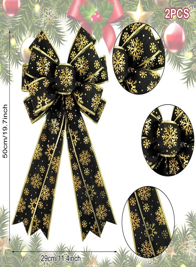 Whaline 2 Pack Christmas Wreath Bow Black Gold Snowflake Burlap Bow Xmas Decorative Tree Topper Ornaments Gift Bow for Winter Indoor Outdoor Home Party Decor, 19.7 x 11.4 Inch - Image 2