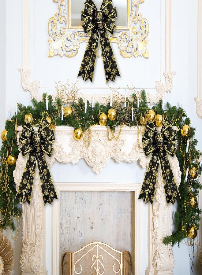 Whaline 2 Pack Christmas Wreath Bow Black Gold Snowflake Burlap Bow Xmas Decorative Tree Topper Ornaments Gift Bow for Winter Indoor Outdoor Home Party Decor, 19.7 x 11.4 Inch - Image 5