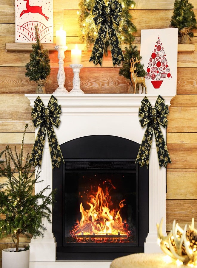 Whaline 2 Pack Christmas Wreath Bow Black Gold Snowflake Burlap Bow Xmas Decorative Tree Topper Ornaments Gift Bow for Winter Indoor Outdoor Home Party Decor, 19.7 x 11.4 Inch - Image 3