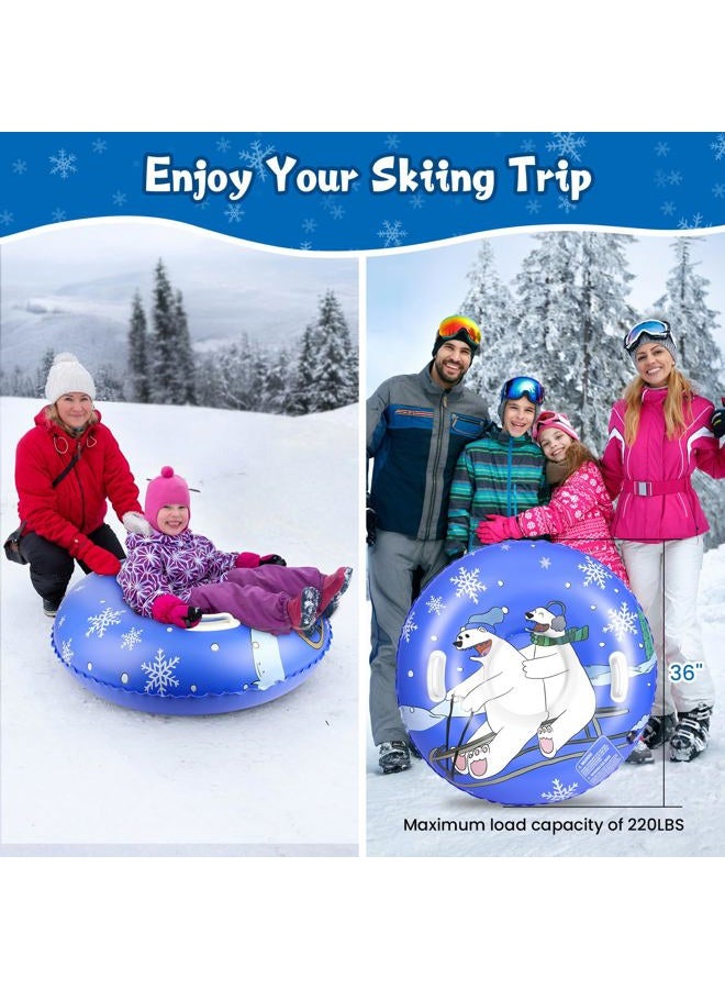 Eugsph Snow Tubes for Kids, 36" Durable Inflatable Snow Sleds, Heavy Duty Thickened Bottom Snow Sled with Sturdy Handles, Sledding Skiing Winter Outdoor Gifts Toys for Kids (Polar Bear) - Image 2