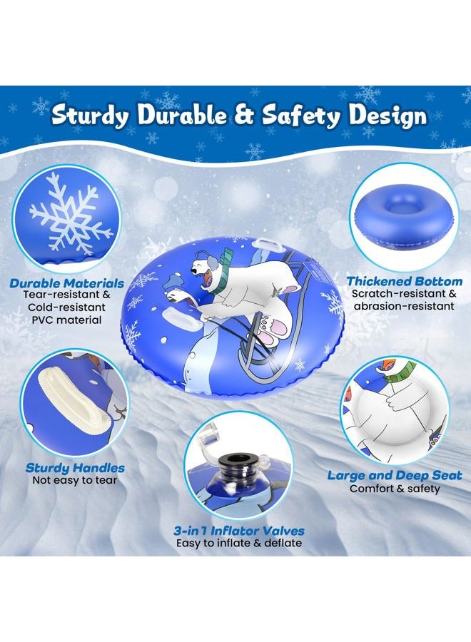 Eugsph Snow Tubes for Kids, 36" Durable Inflatable Snow Sleds, Heavy Duty Thickened Bottom Snow Sled with Sturdy Handles, Sledding Skiing Winter Outdoor Gifts Toys for Kids (Polar Bear) - Image 3