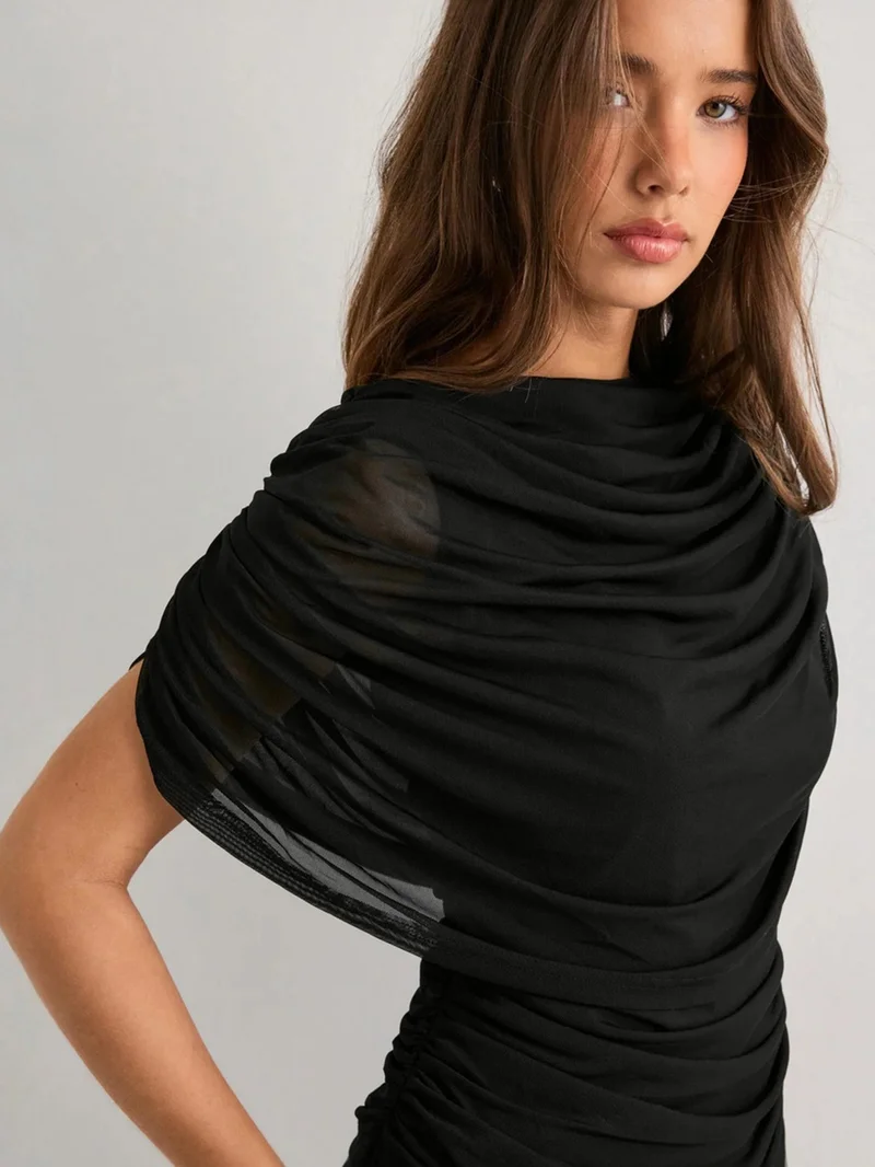 Outzidr  Black Cape Style Draped Top for Women | Best Price UAE