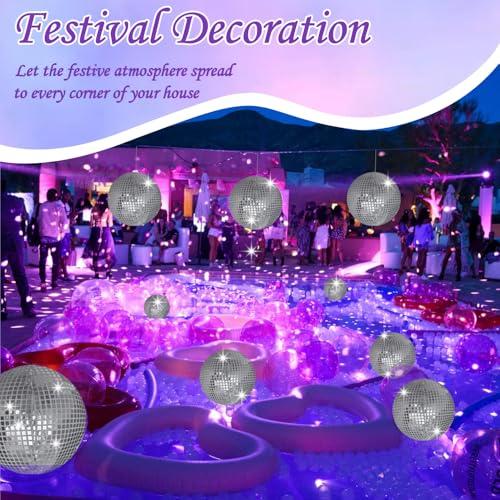 DGDRHZ 4 Pieces 11 Inch Inflatable Disco Ball ，Inflatable Ball with Disco Ball Cover Rope，Christmas Hanging Decorated ，Disco Ball Party Decorations, Party Design for Swimming Pool Decorations Outdoor - Image 2