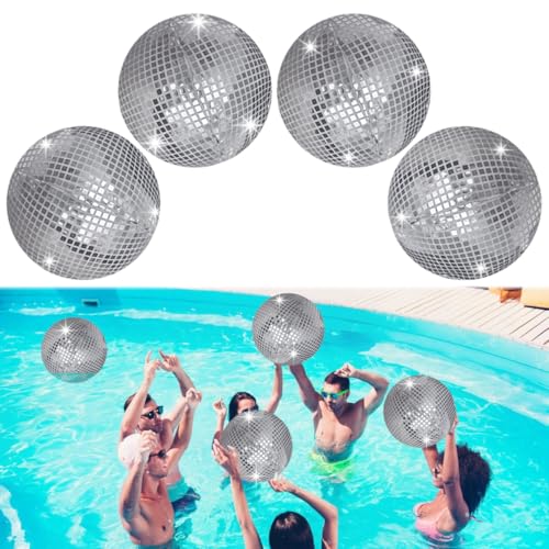 DGDRHZ 4 Pieces 11 Inch Inflatable Disco Ball ，Inflatable Ball with Disco Ball Cover Rope，Christmas Hanging Decorated ，Disco Ball Party Decorations, Party Design for Swimming Pool Decorations Outdoor - Image 1
