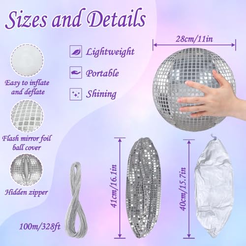 DGDRHZ 4 Pieces 11 Inch Inflatable Disco Ball ，Inflatable Ball with Disco Ball Cover Rope，Christmas Hanging Decorated ，Disco Ball Party Decorations, Party Design for Swimming Pool Decorations Outdoor - Image 4