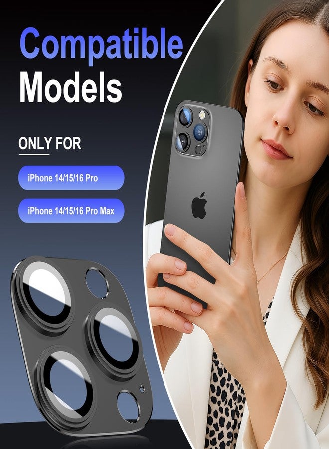 KISMER 2 Pack Camera Lens Protector for iPhone 14/15/16 Pro & Pro Max Tempered Glass Camera Cover Lens Aluminum Alloy Metal, for iphone 16 pro max camera lens protector, Clear Photography, Black - Image 2