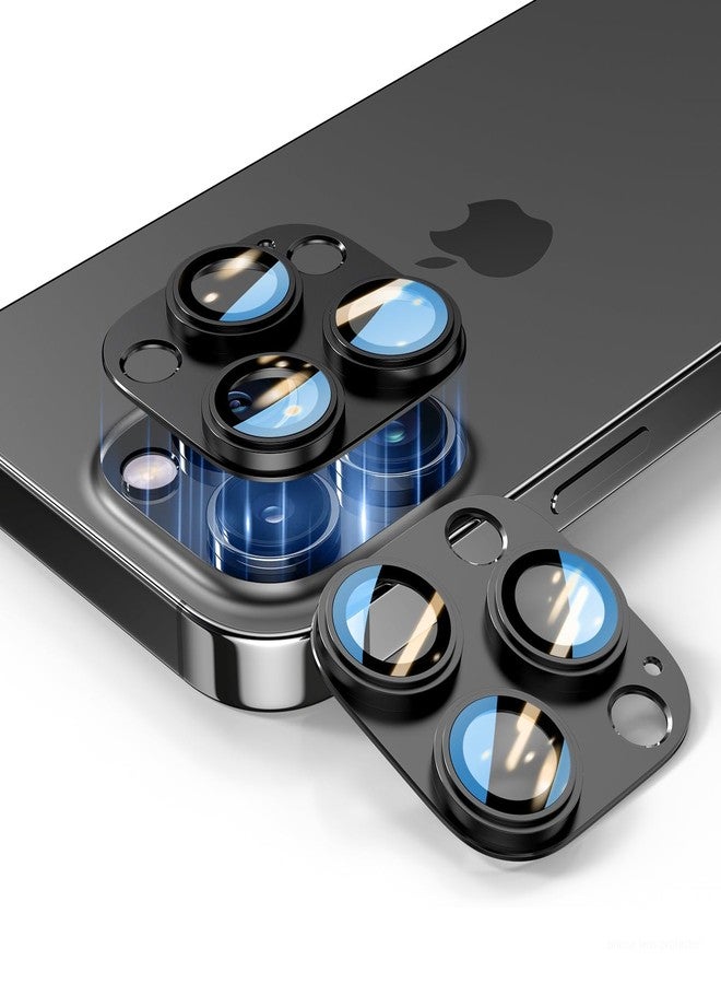 KISMER 2 Pack Camera Lens Protector for iPhone 14/15/16 Pro & Pro Max Tempered Glass Camera Cover Lens Aluminum Alloy Metal, for iphone 16 pro max camera lens protector, Clear Photography, Black - Image 1