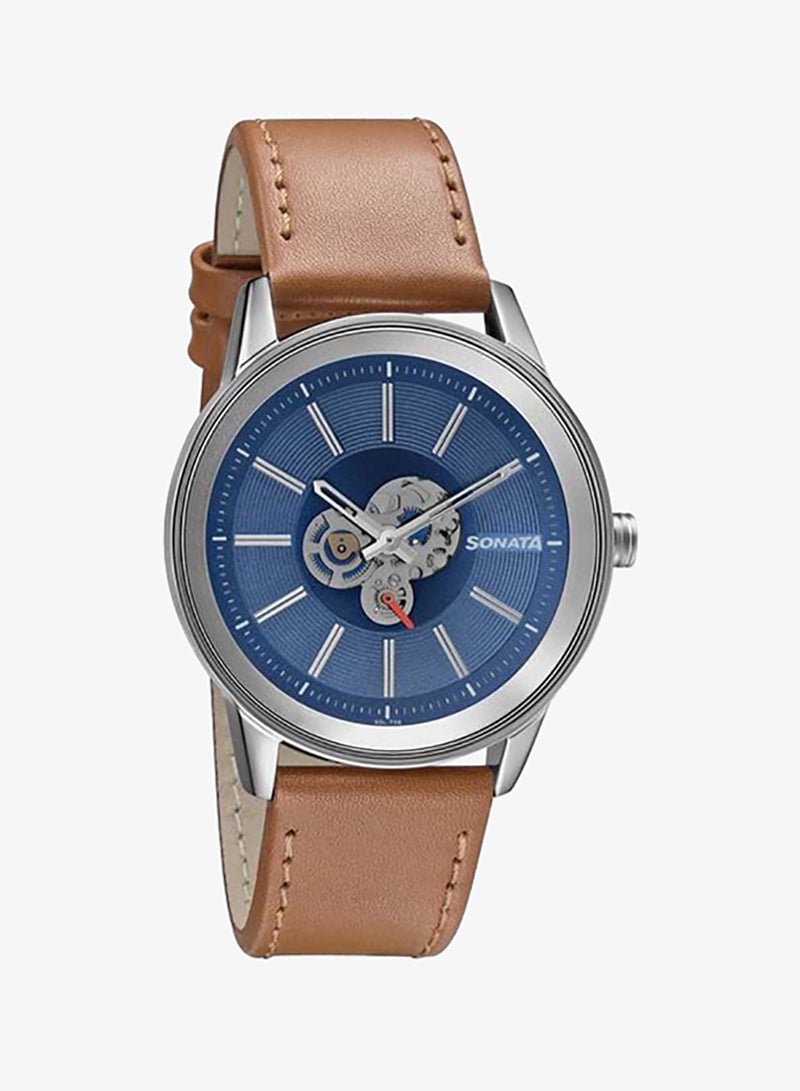 Sonata Round Shape Leather Band Chronograph Wrist Watch 7133SL02 - 40 mm - Image 3