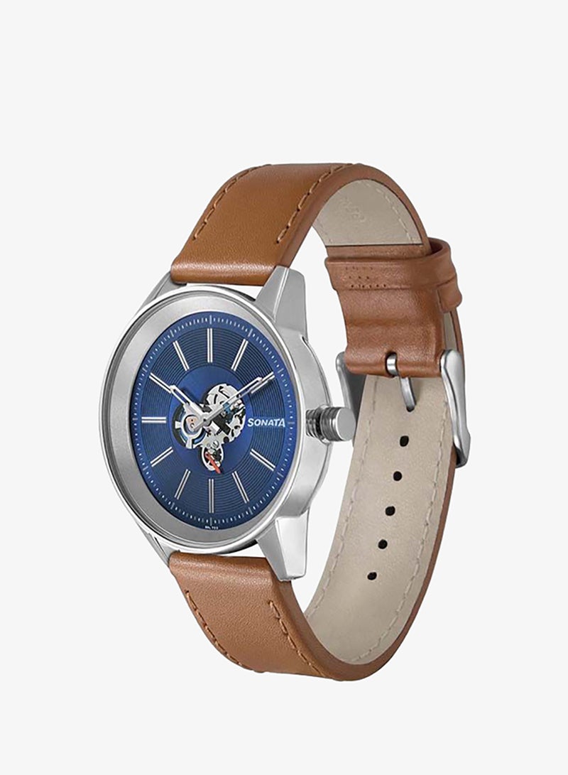 Sonata Round Shape Leather Band Chronograph Wrist Watch 7133SL02 - 40 mm - Image 1
