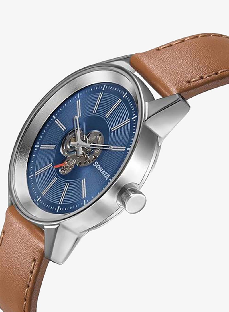 Sonata Round Shape Leather Band Chronograph Wrist Watch 7133SL02 - 40 mm - Image 2