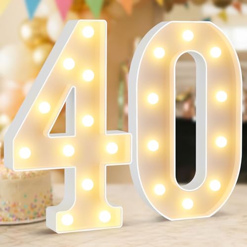 Obrecis 40th Birthday Decorations,12.6 Inch Marquee Numbers for 40th Wedding Anniversary Decorations,Light Up Numbers 40 Sign for Party Backdrop Wall,Table Decoration,Upgraded Large Size Number 40 - Image 1