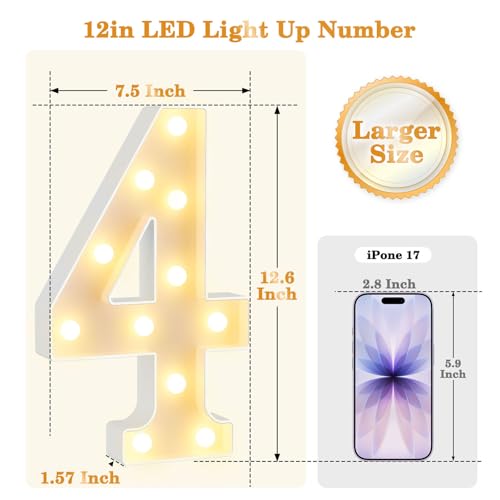 Obrecis 40th Birthday Decorations,12.6 Inch Marquee Numbers for 40th Wedding Anniversary Decorations,Light Up Numbers 40 Sign for Party Backdrop Wall,Table Decoration,Upgraded Large Size Number 40 - Image 2